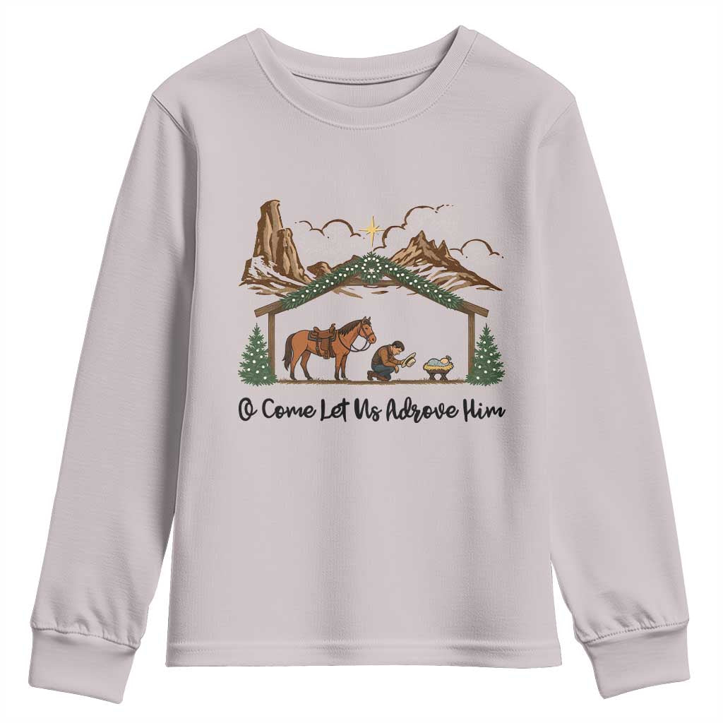 Nativity Scene Christmas Youth Sweatshirt Cowboy Bible Scripture Verse Western - Wonder Print Shop