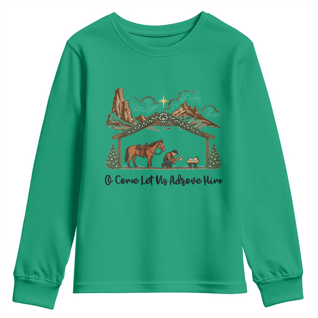Nativity Scene Christmas Youth Sweatshirt Cowboy Bible Scripture Verse Western - Wonder Print Shop