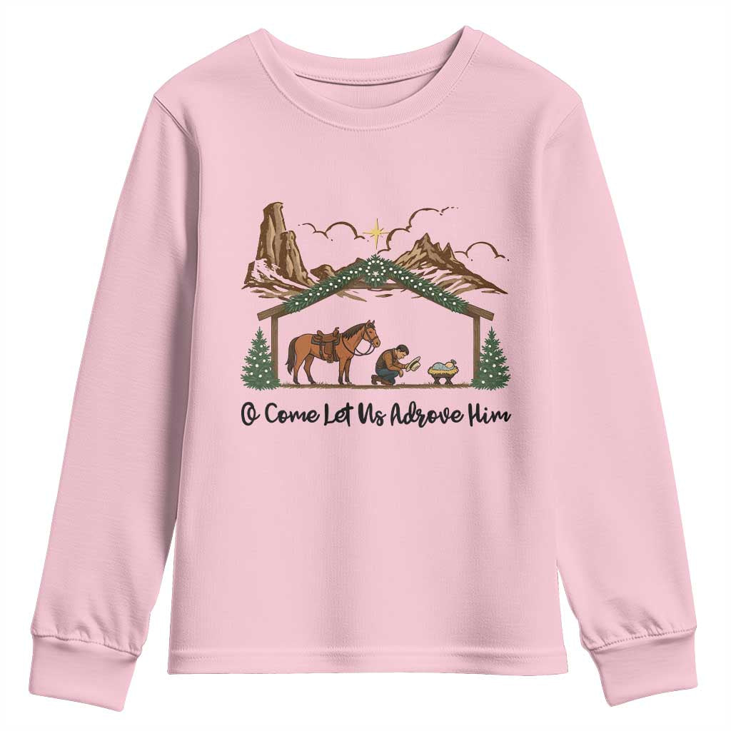 Nativity Scene Christmas Youth Sweatshirt Cowboy Bible Scripture Verse Western - Wonder Print Shop