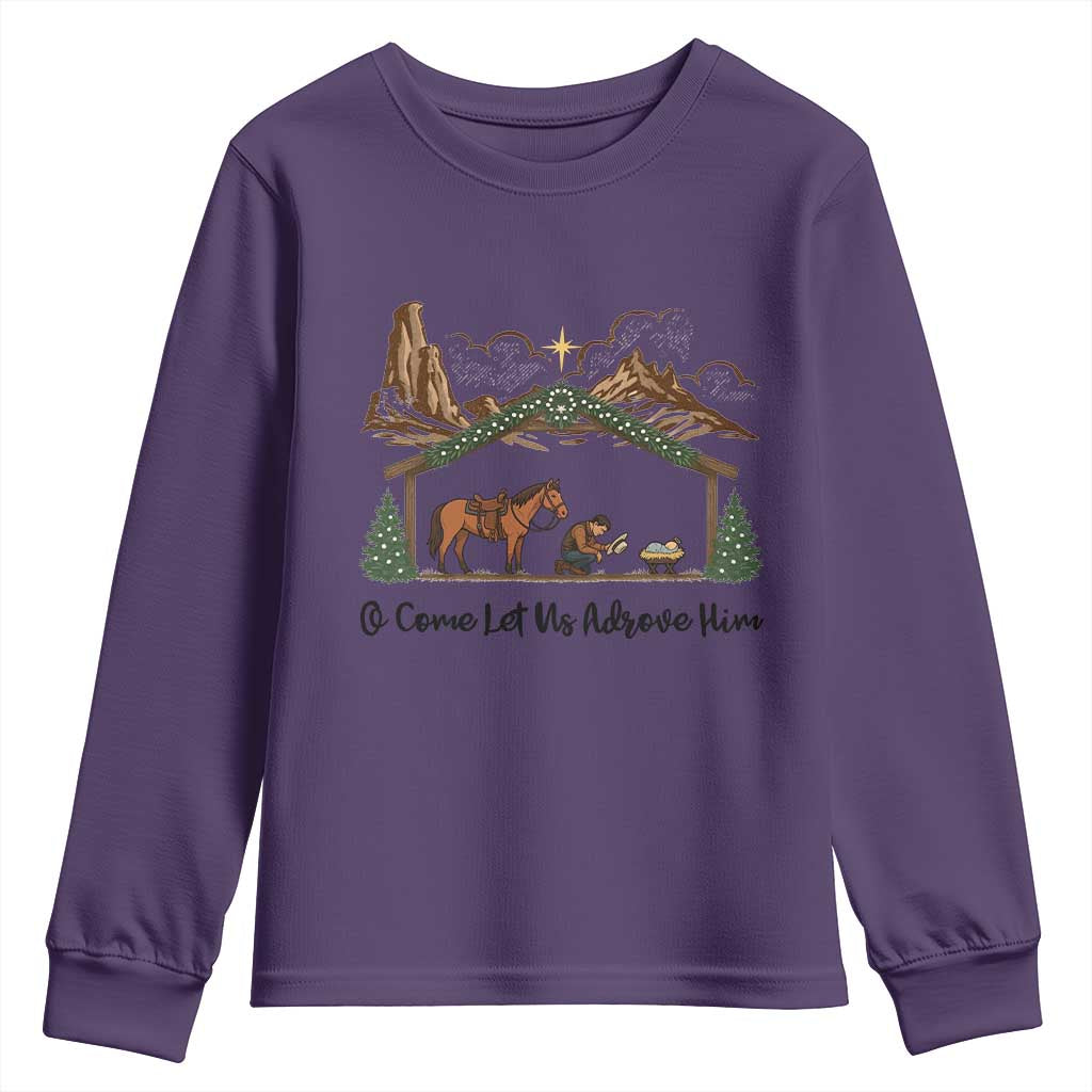 Nativity Scene Christmas Youth Sweatshirt Cowboy Bible Scripture Verse Western - Wonder Print Shop
