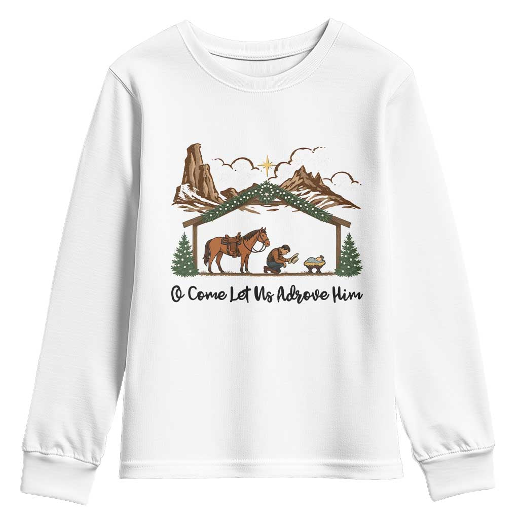 Nativity Scene Christmas Youth Sweatshirt Cowboy Bible Scripture Verse Western - Wonder Print Shop