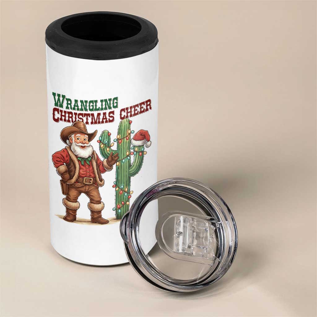 Funny Santa Cowboy 4 in 1 Can Cooler Tumbler Wrangling Christmas Cheer - Wonder Print Shop