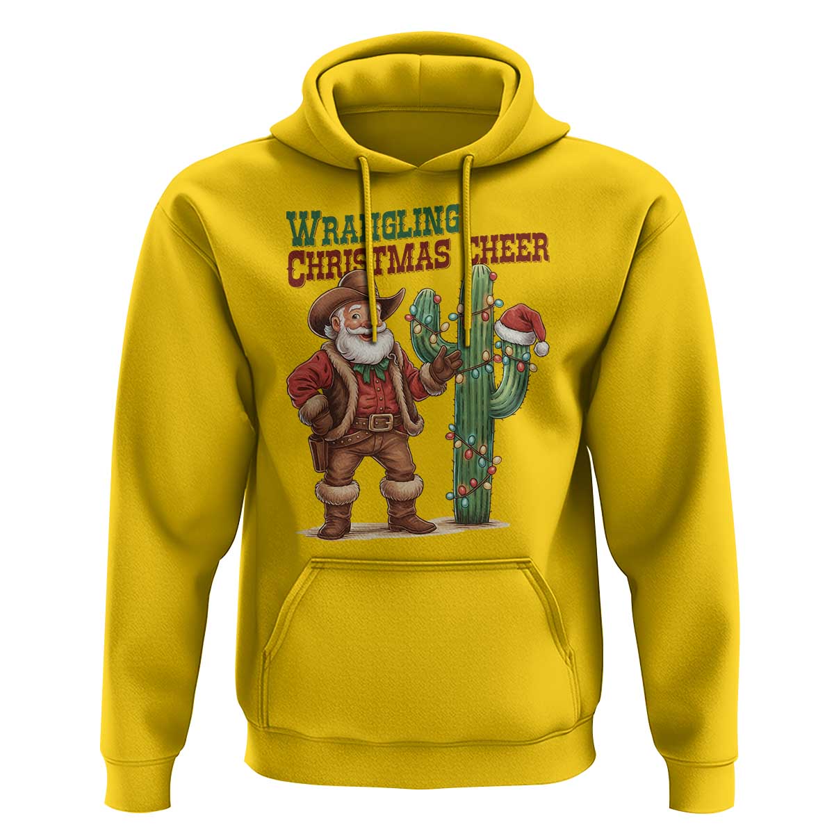 Funny Santa Cowboy Hoodie Wrangling Christmas Cheer - Wonder Print Shop