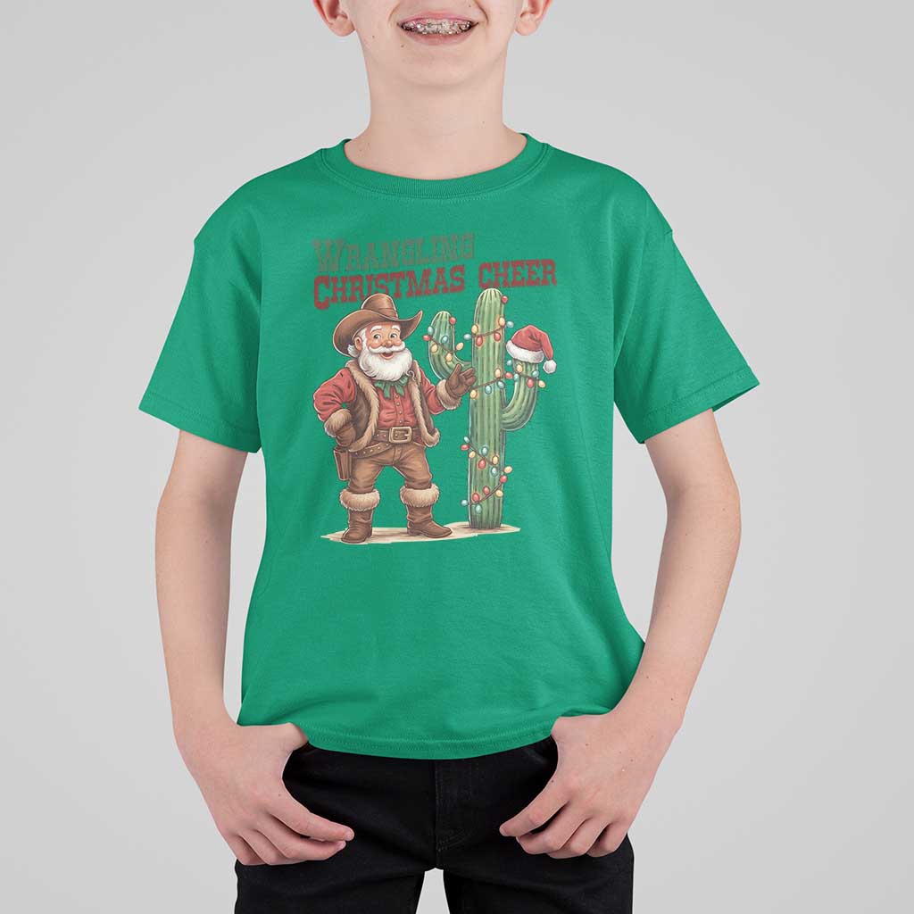 Funny Santa Cowboy T Shirt For Kid Wrangling Christmas Cheer - Wonder Print Shop