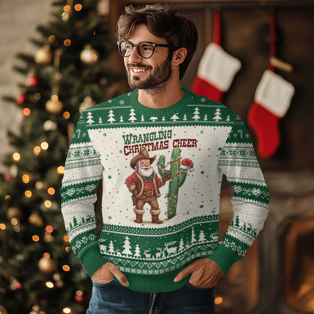 Funny Santa Cowboy Ugly Christmas Sweater Wrangling Xmas Cheer - Wonder Print Shop