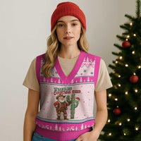 Funny Santa Cowboy V-Neck Knit Sweater Vest Wrangling Xmas Cheer - Wonder Print Shop