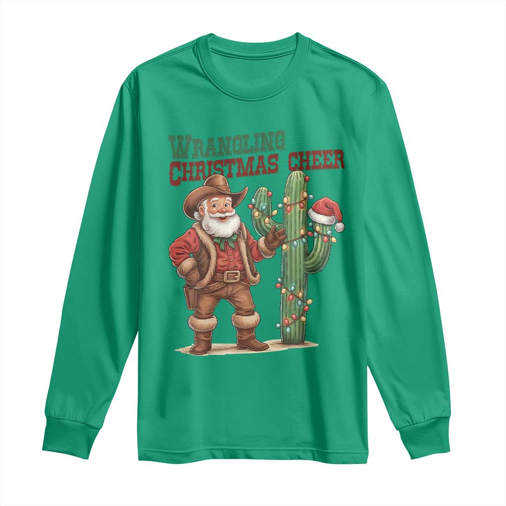Funny Santa Cowboy Long Sleeve Shirt Wrangling Christmas Cheer - Wonder Print Shop