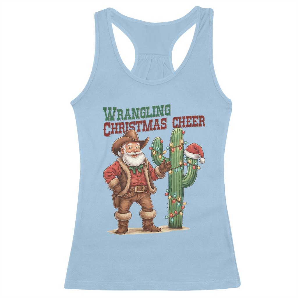 Funny Santa Cowboy Racerback Tank Top Wrangling Christmas Cheer - Wonder Print Shop