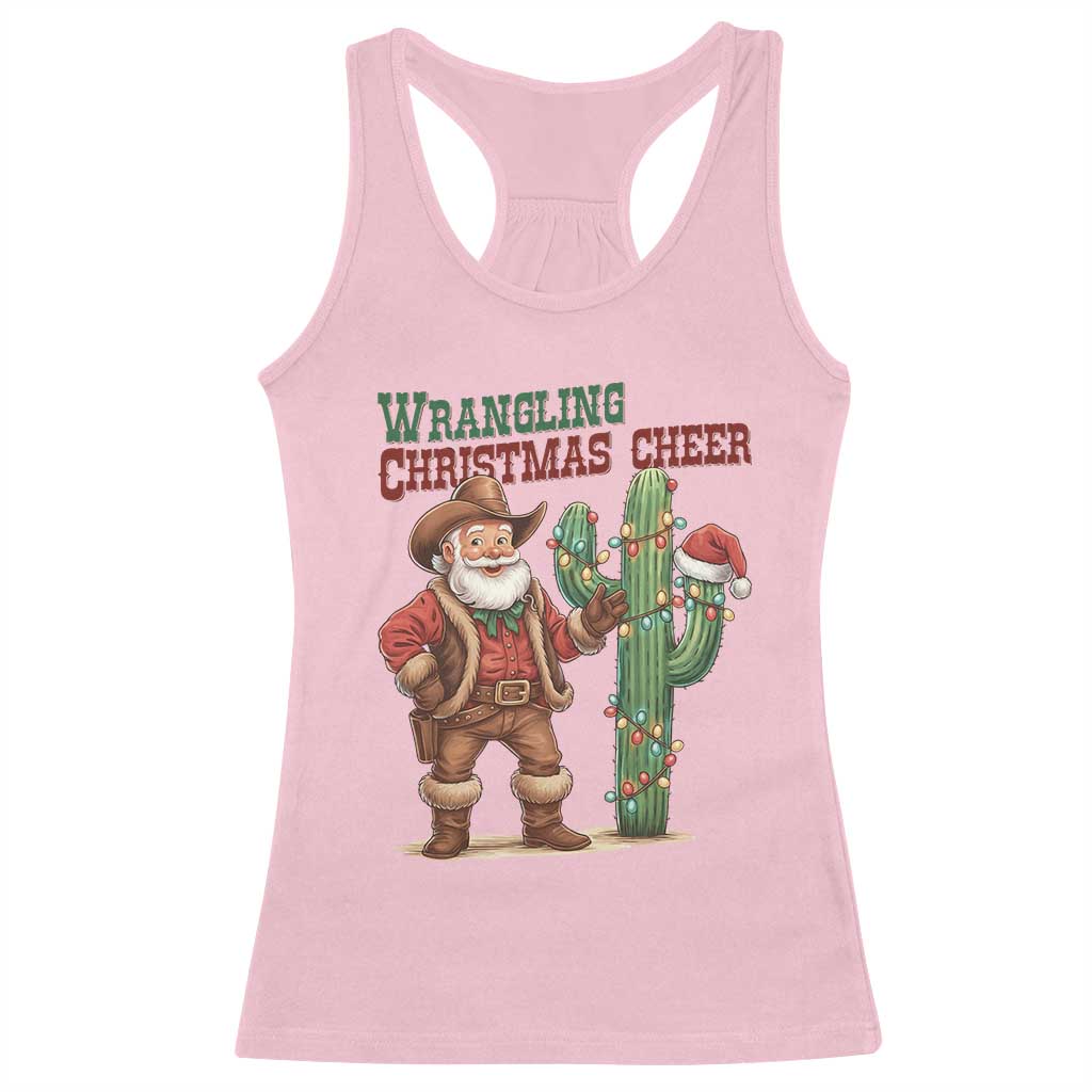 Funny Santa Cowboy Racerback Tank Top Wrangling Christmas Cheer - Wonder Print Shop