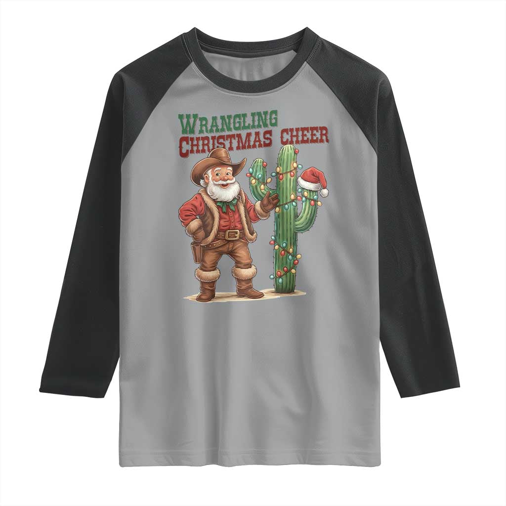 Funny Santa Cowboy Raglan Shirt Wrangling Christmas Cheer - Wonder Print Shop