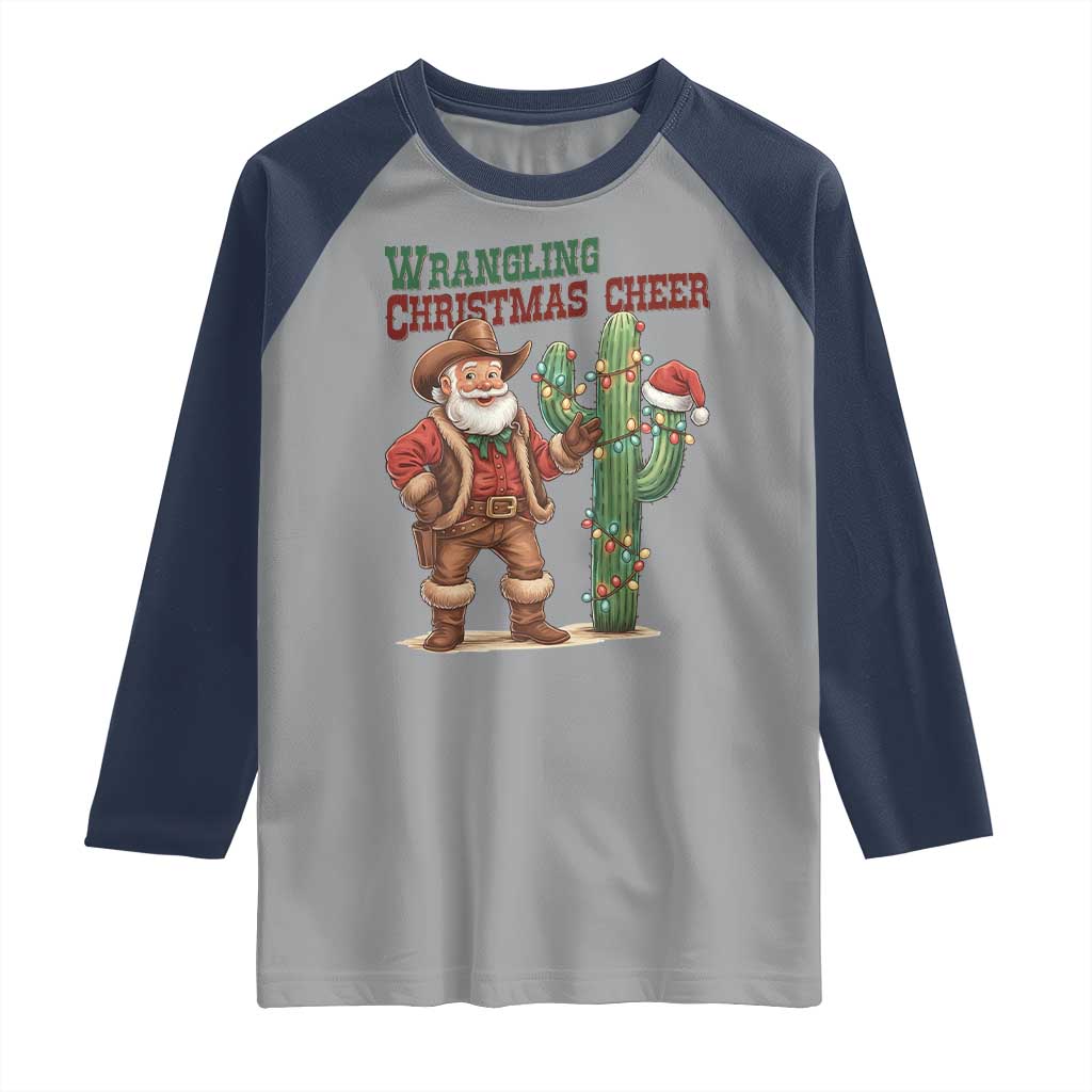 Funny Santa Cowboy Raglan Shirt Wrangling Christmas Cheer - Wonder Print Shop