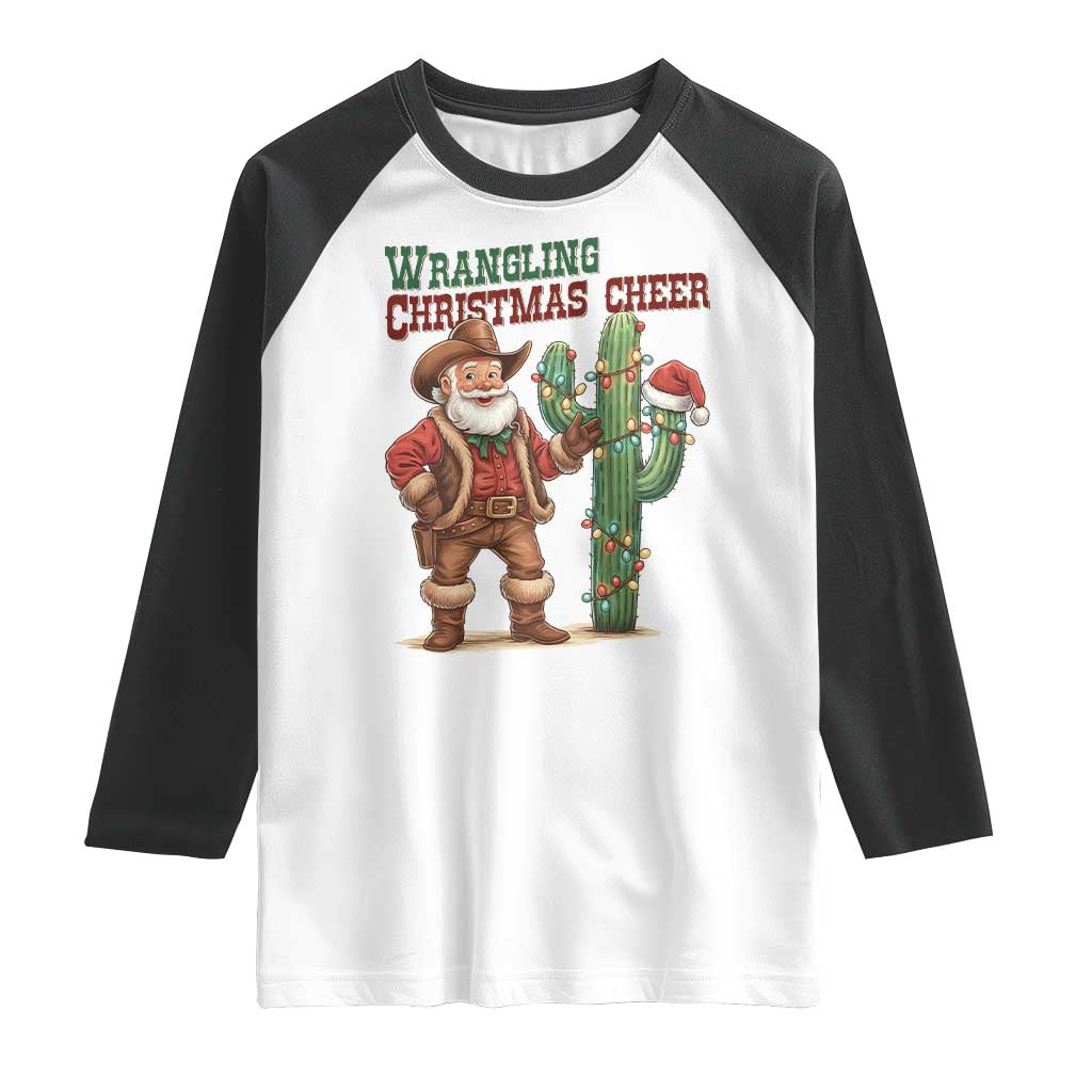 Funny Santa Cowboy Raglan Shirt Wrangling Christmas Cheer - Wonder Print Shop