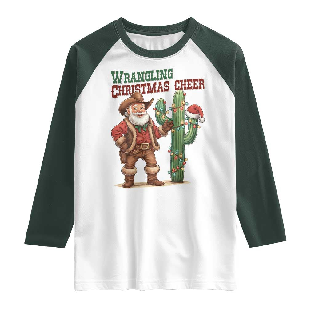 Funny Santa Cowboy Raglan Shirt Wrangling Christmas Cheer - Wonder Print Shop