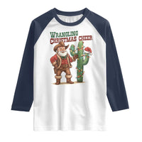 Funny Santa Cowboy Raglan Shirt Wrangling Christmas Cheer - Wonder Print Shop