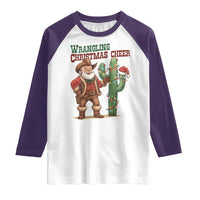 Funny Santa Cowboy Raglan Shirt Wrangling Christmas Cheer - Wonder Print Shop