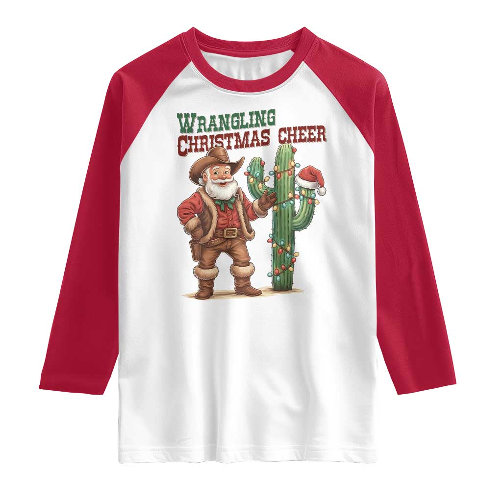Funny Santa Cowboy Raglan Shirt Wrangling Christmas Cheer - Wonder Print Shop