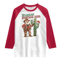Funny Santa Cowboy Raglan Shirt Wrangling Christmas Cheer - Wonder Print Shop