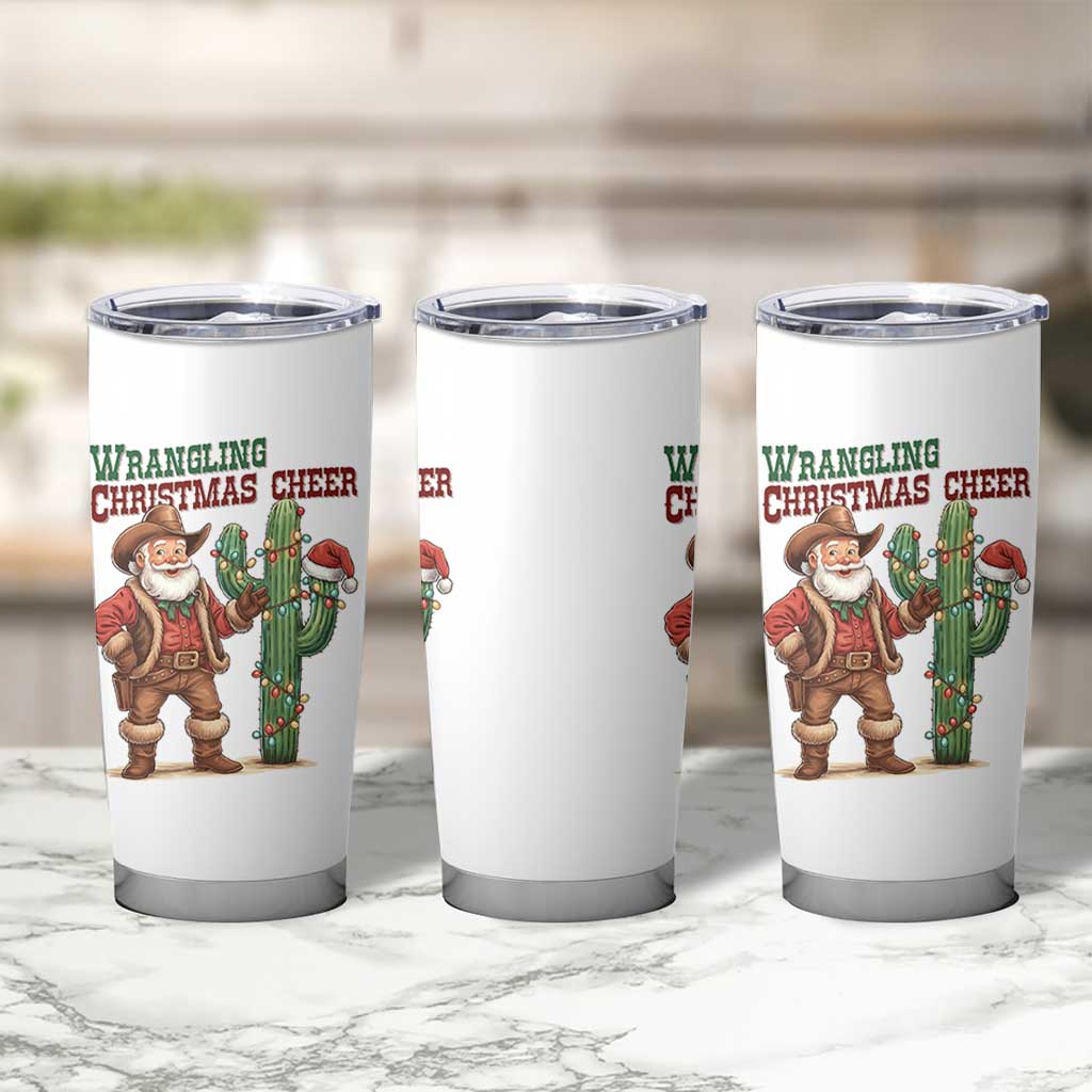 Funny Santa Cowboy Tumbler Cup Wrangling Christmas Cheer - Wonder Print Shop