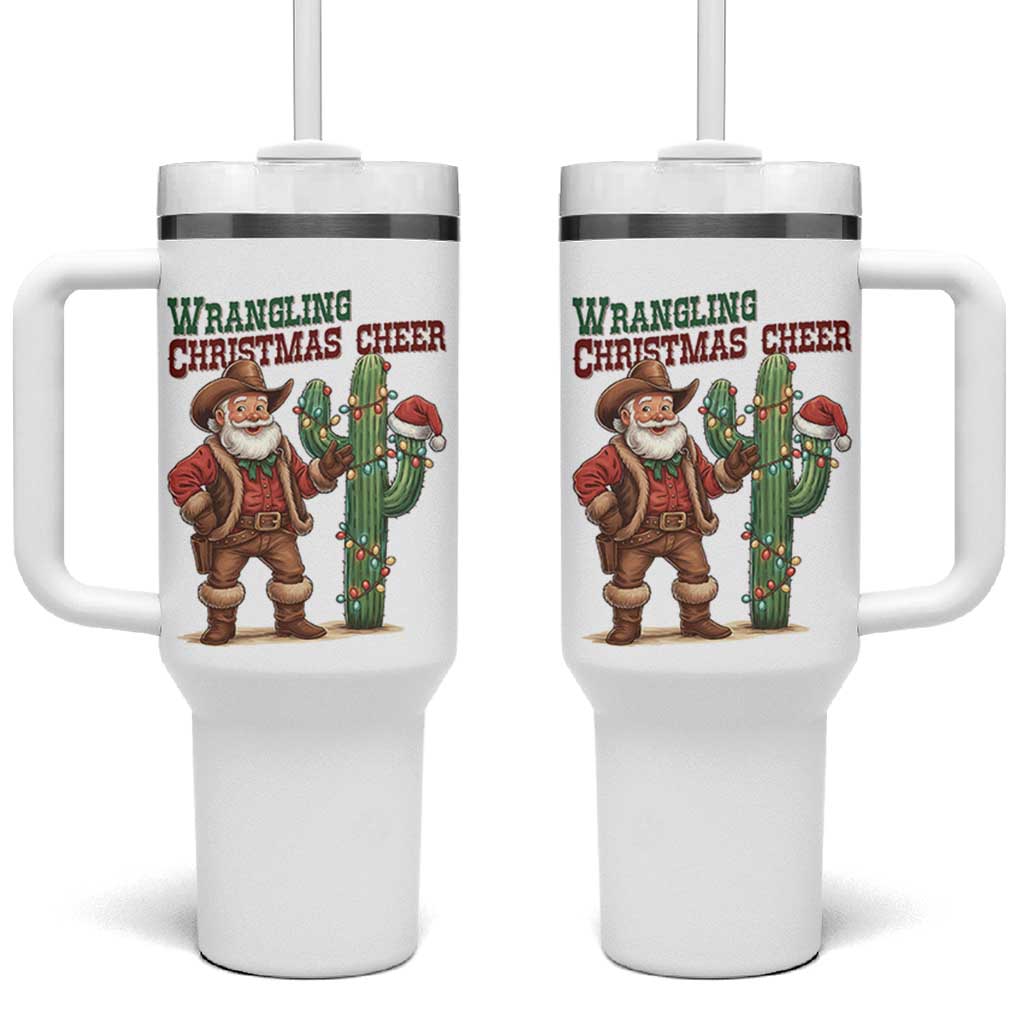Funny Santa Cowboy Tumbler With Handle Wrangling Christmas Cheer - Wonder Print Shop