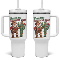 Funny Santa Cowboy Tumbler With Handle Wrangling Christmas Cheer - Wonder Print Shop