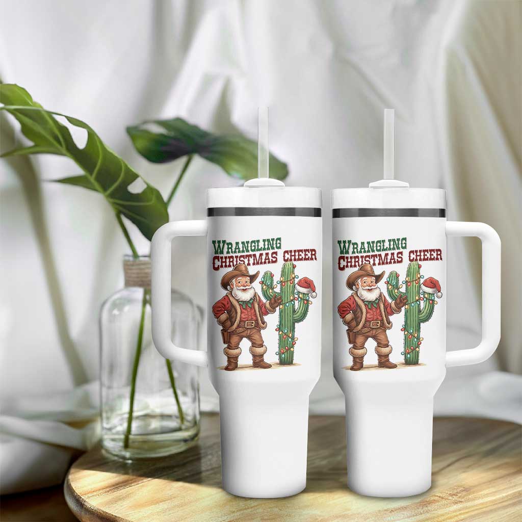 Funny Santa Cowboy Tumbler With Handle Wrangling Christmas Cheer - Wonder Print Shop