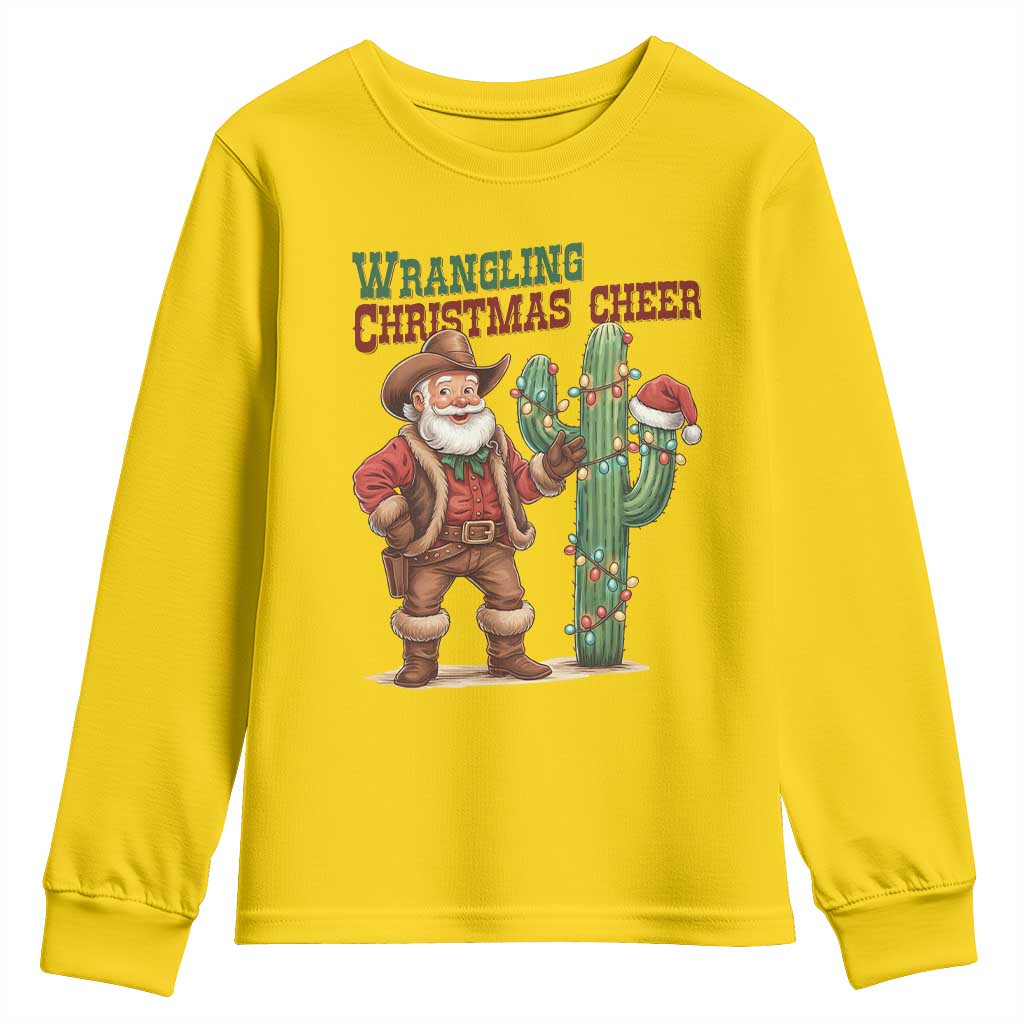 Funny Santa Cowboy Youth Sweatshirt Wrangling Christmas Cheer - Wonder Print Shop