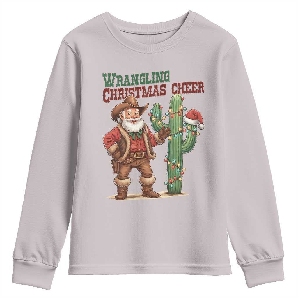 Funny Santa Cowboy Youth Sweatshirt Wrangling Christmas Cheer - Wonder Print Shop