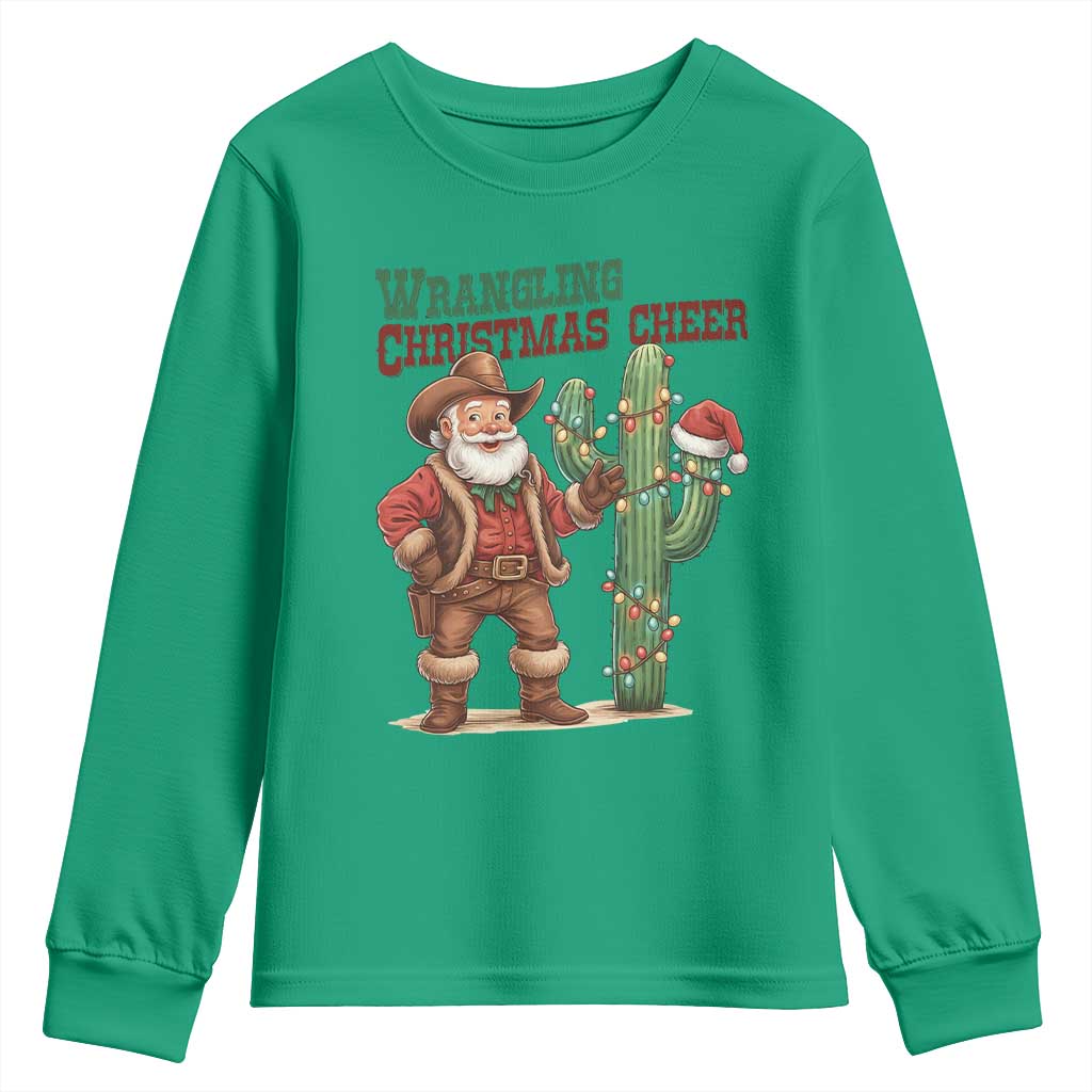 Funny Santa Cowboy Youth Sweatshirt Wrangling Christmas Cheer - Wonder Print Shop