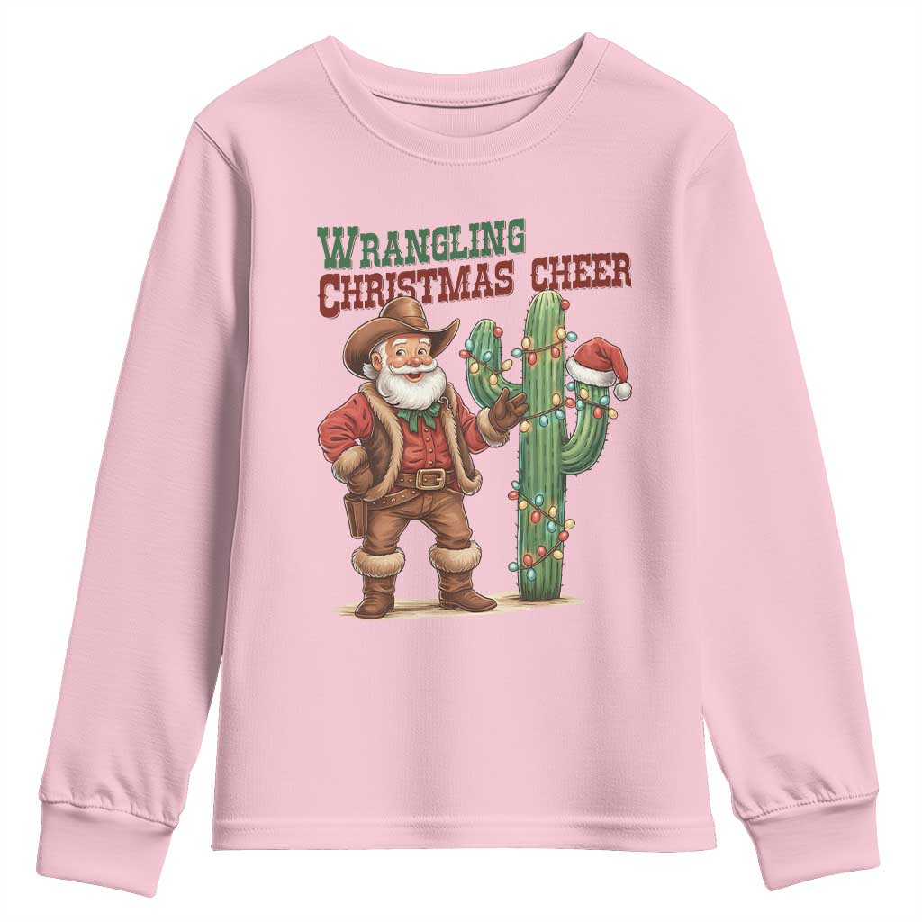 Funny Santa Cowboy Youth Sweatshirt Wrangling Christmas Cheer - Wonder Print Shop