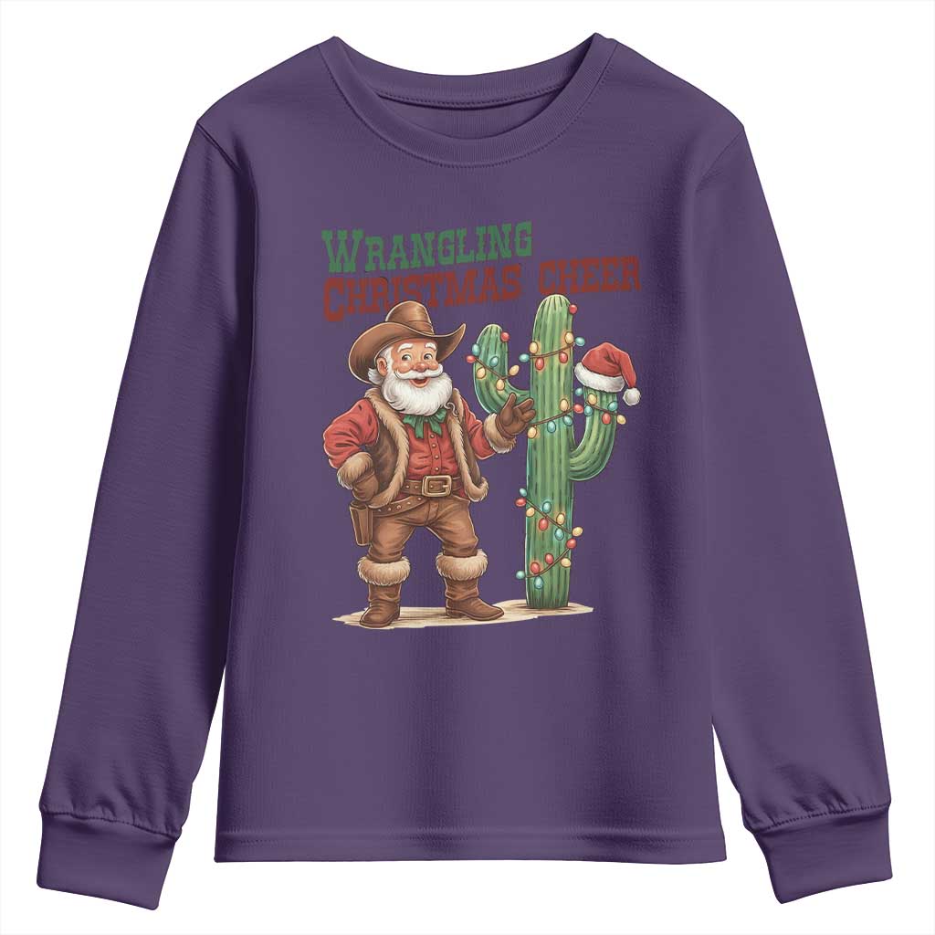 Funny Santa Cowboy Youth Sweatshirt Wrangling Christmas Cheer - Wonder Print Shop