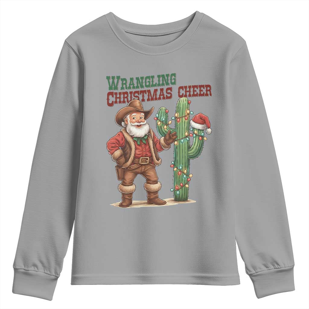 Funny Santa Cowboy Youth Sweatshirt Wrangling Christmas Cheer - Wonder Print Shop