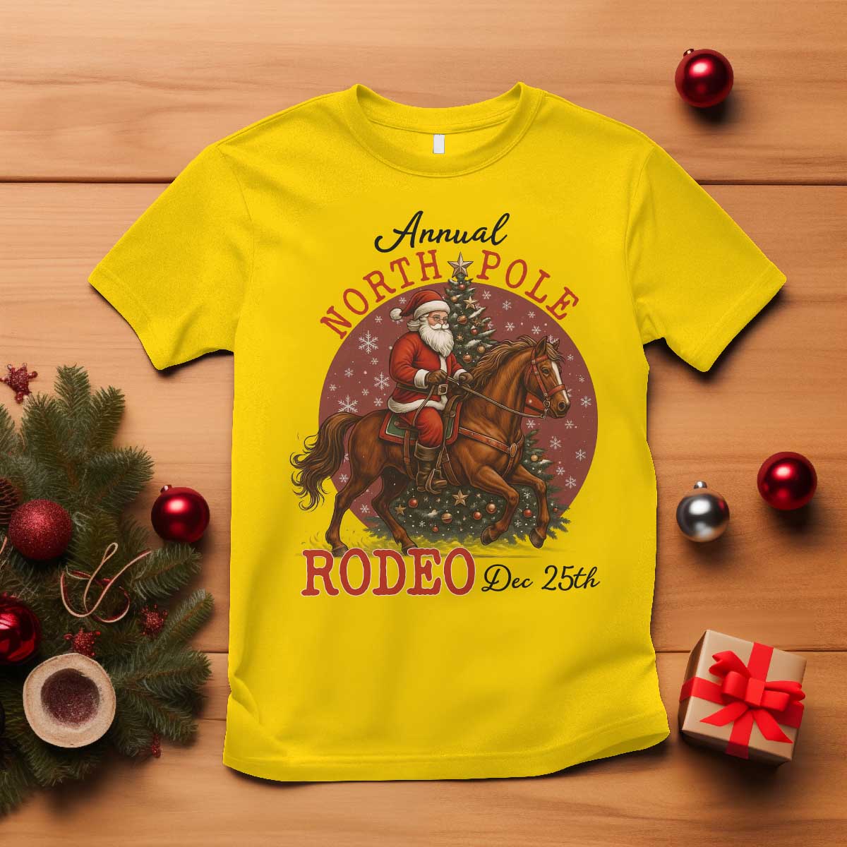 Cowboy Santa Christmas T Shirt Annual North Pole Rodeo Dec 25th - Wonder Print Shop