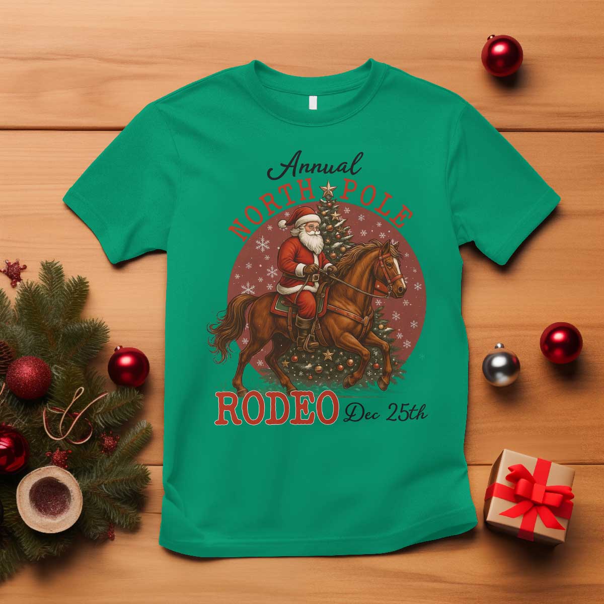 Cowboy Santa Christmas T Shirt Annual North Pole Rodeo Dec 25th - Wonder Print Shop