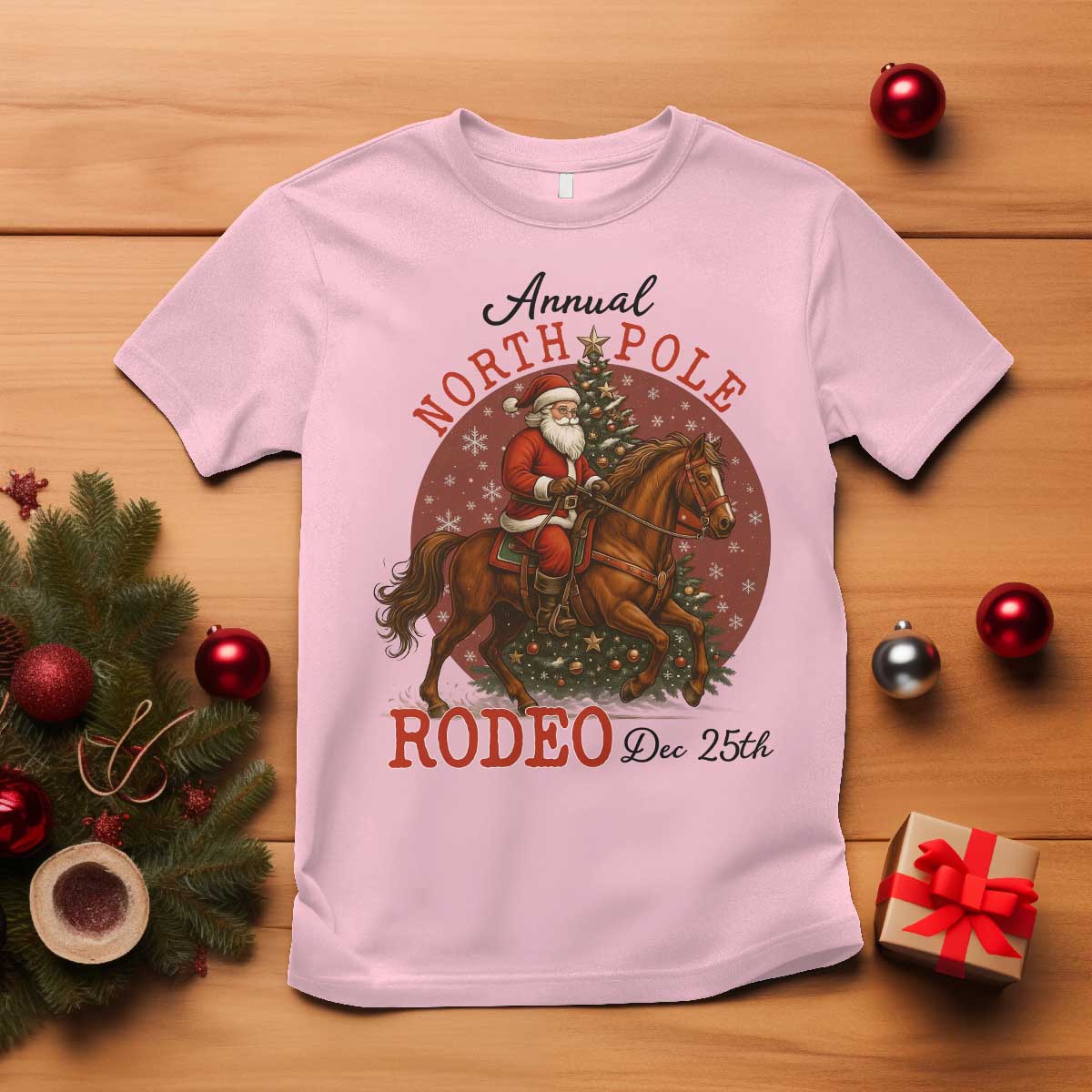 Cowboy Santa Christmas T Shirt Annual North Pole Rodeo Dec 25th - Wonder Print Shop