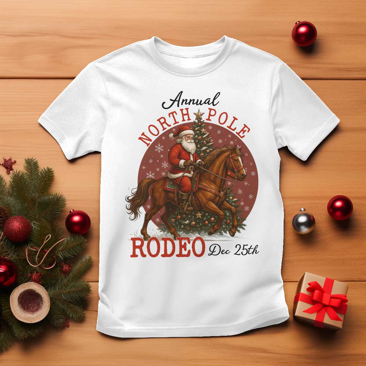 Cowboy Santa Christmas T Shirt Annual North Pole Rodeo Dec 25th - Wonder Print Shop