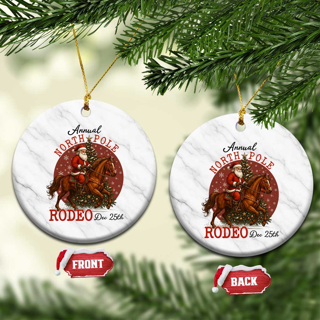 Cowboy Santa Christmas Ceramic Ornament Annual North Pole Rodeo Dec 25th - Wonder Print Shop