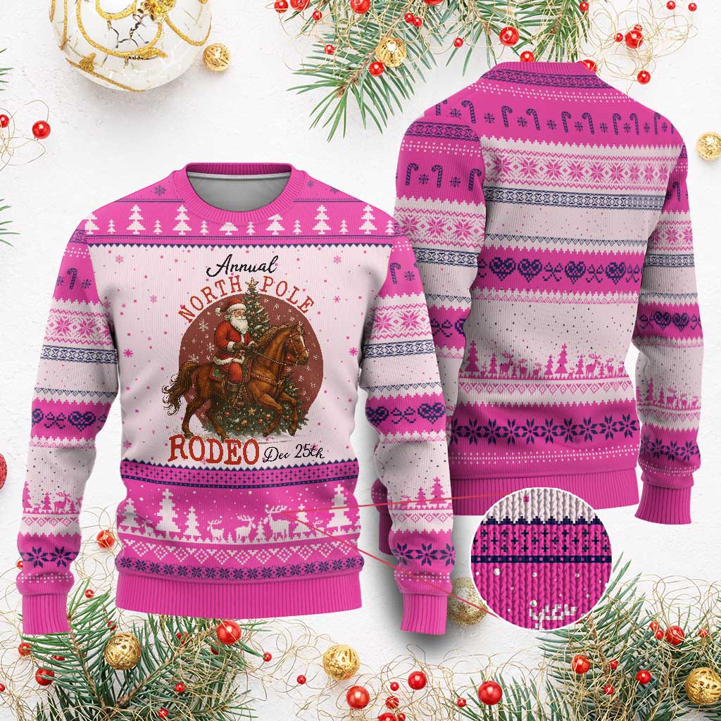 Cowboy Santa Xmas Ugly Christmas Sweater Annual North Pole Rodeo Dec 25th - Wonder Print Shop