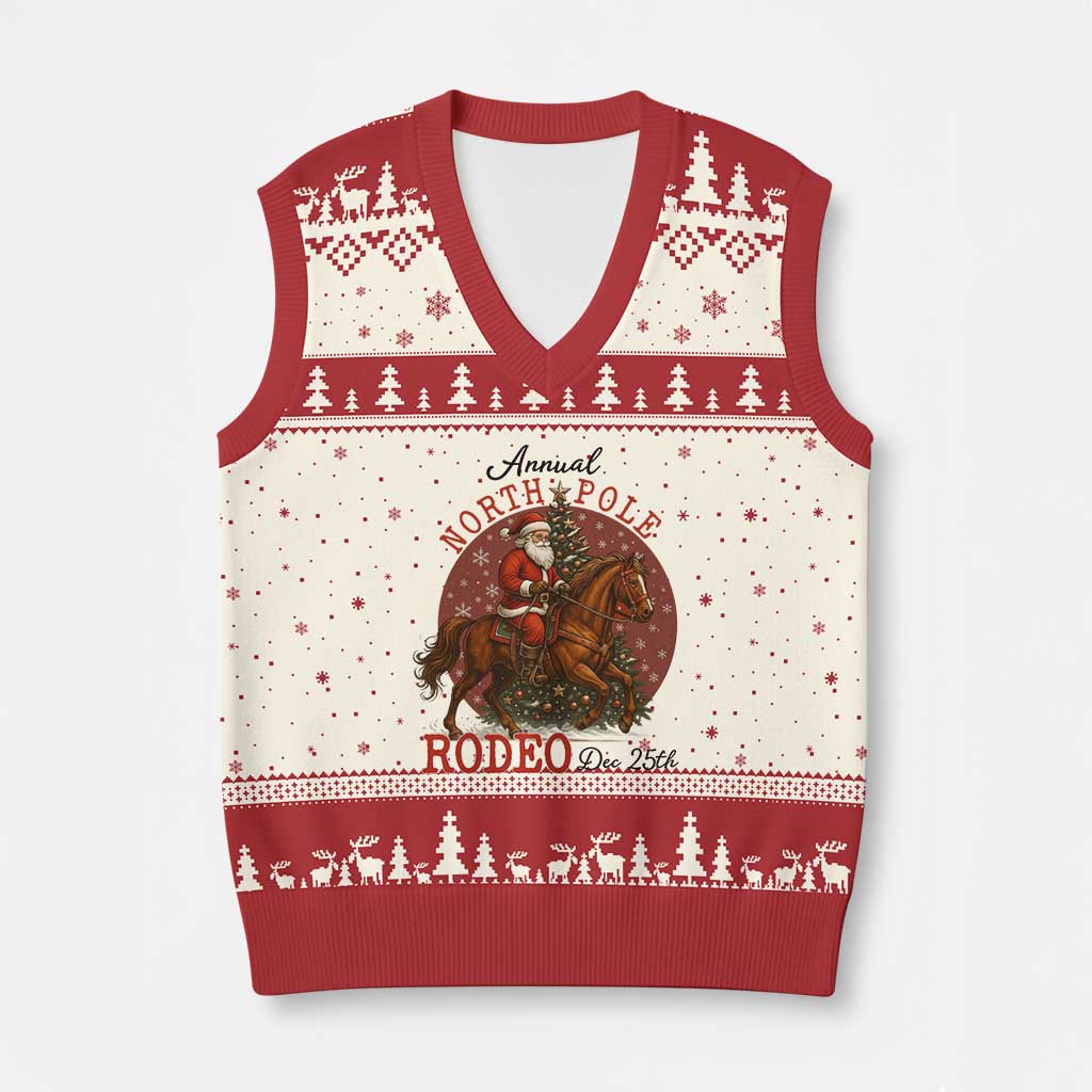 Cowboy Santa Xmas V-Neck Knit Sweater Vest Annual North Pole Rodeo Dec 25th - Wonder Print Shop
