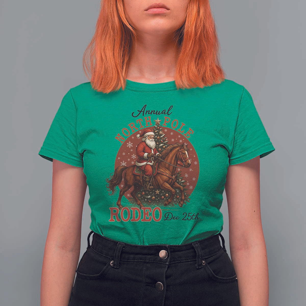 Cowboy Santa Christmas T Shirt For Women Annual North Pole Rodeo Dec 25th - Wonder Print Shop