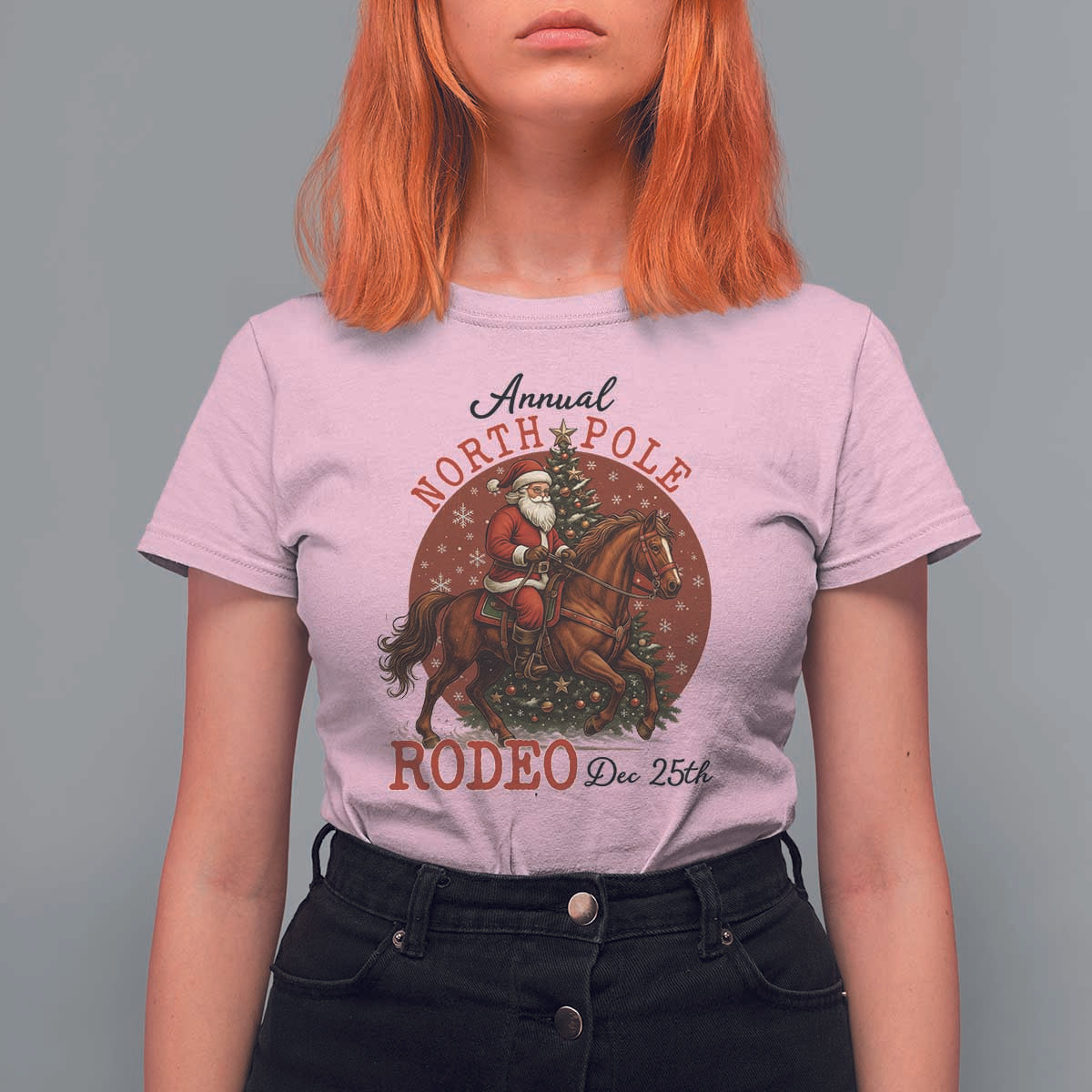 Cowboy Santa Christmas T Shirt For Women Annual North Pole Rodeo Dec 25th - Wonder Print Shop