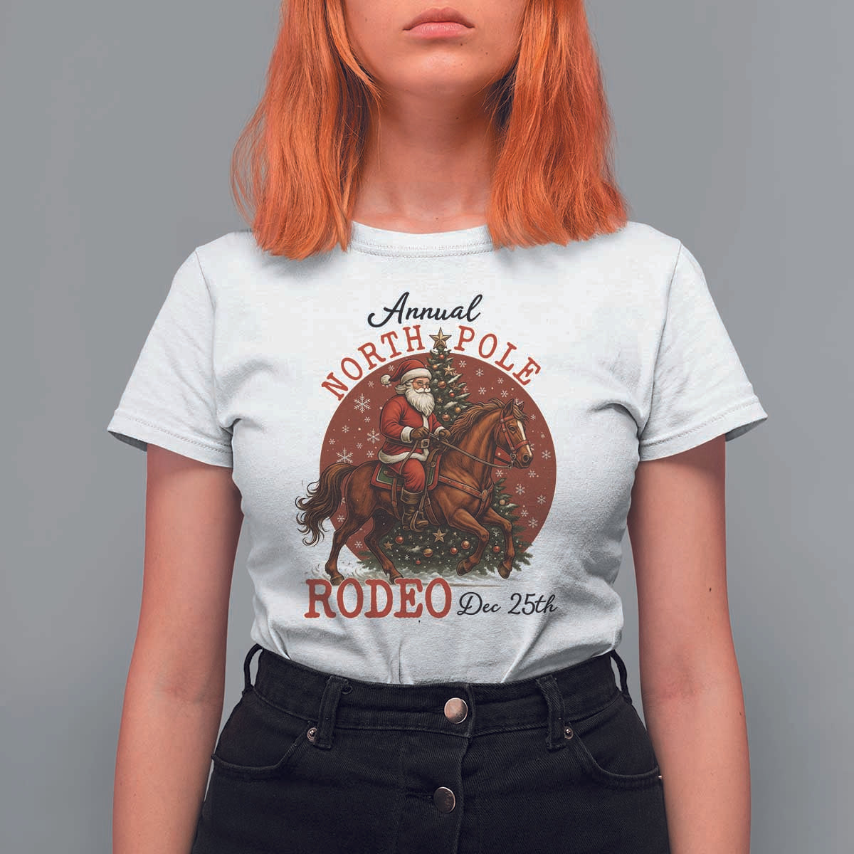 Cowboy Santa Christmas T Shirt For Women Annual North Pole Rodeo Dec 25th - Wonder Print Shop