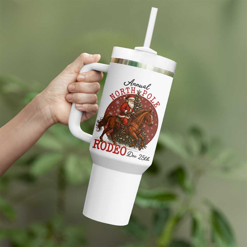 Cowboy Santa Christmas Tumbler With Handle Annual North Pole Rodeo Dec 25th - Wonder Print Shop
