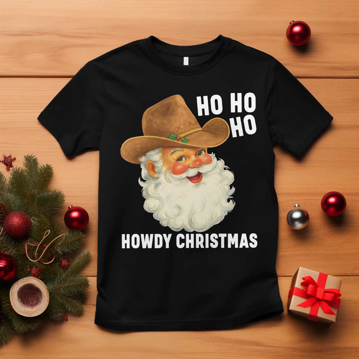 Cowboy Santa Christmas T Shirt Ho Ho Ho Howdy Christmas - Wonder Print Shop