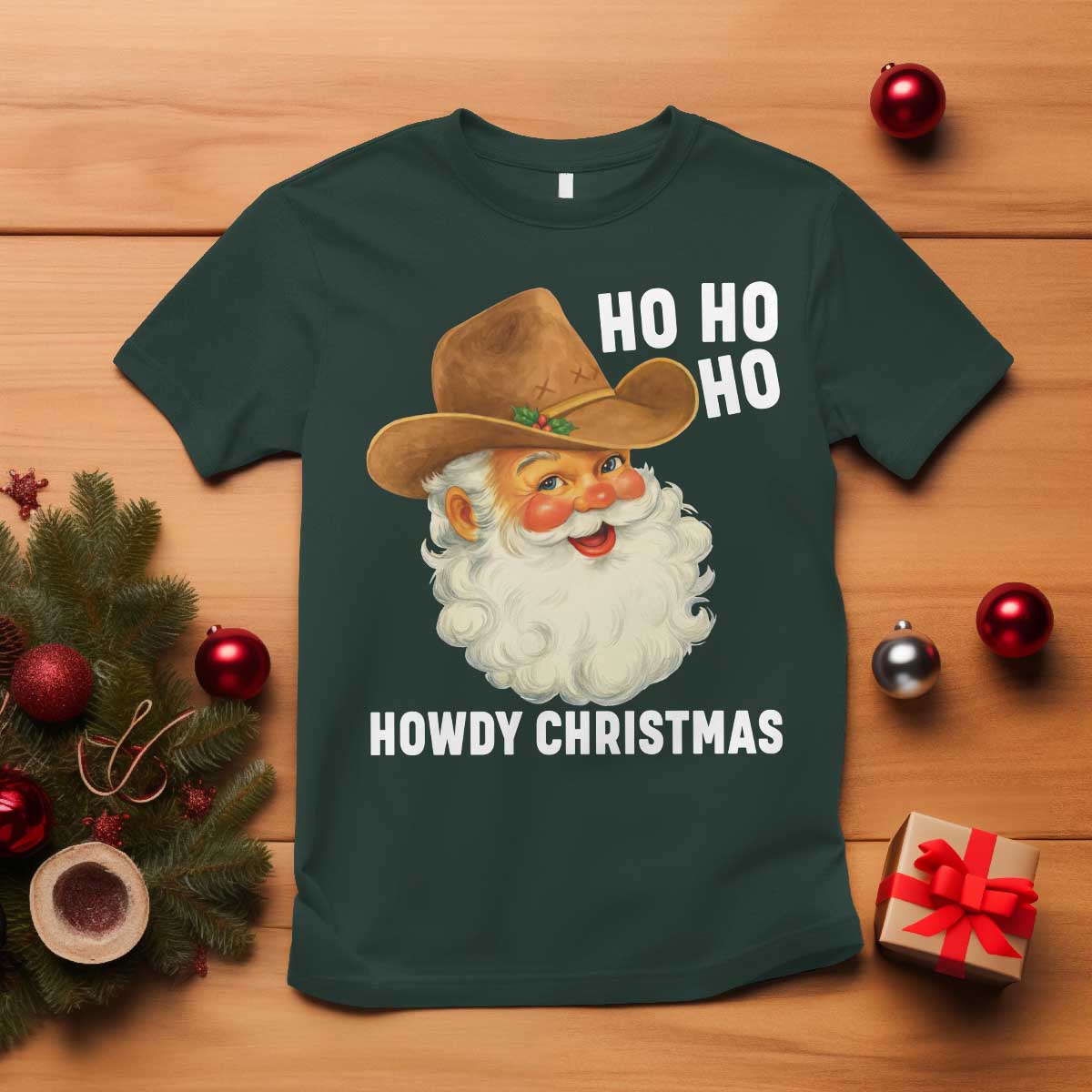 Cowboy Santa Christmas T Shirt Ho Ho Ho Howdy Christmas - Wonder Print Shop