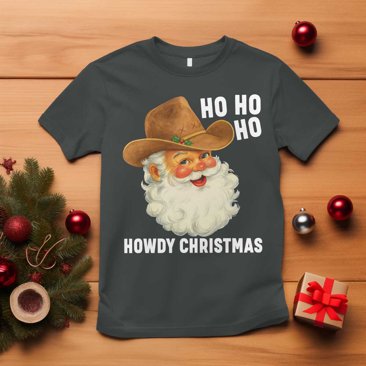 Cowboy Santa Christmas T Shirt Ho Ho Ho Howdy Christmas - Wonder Print Shop