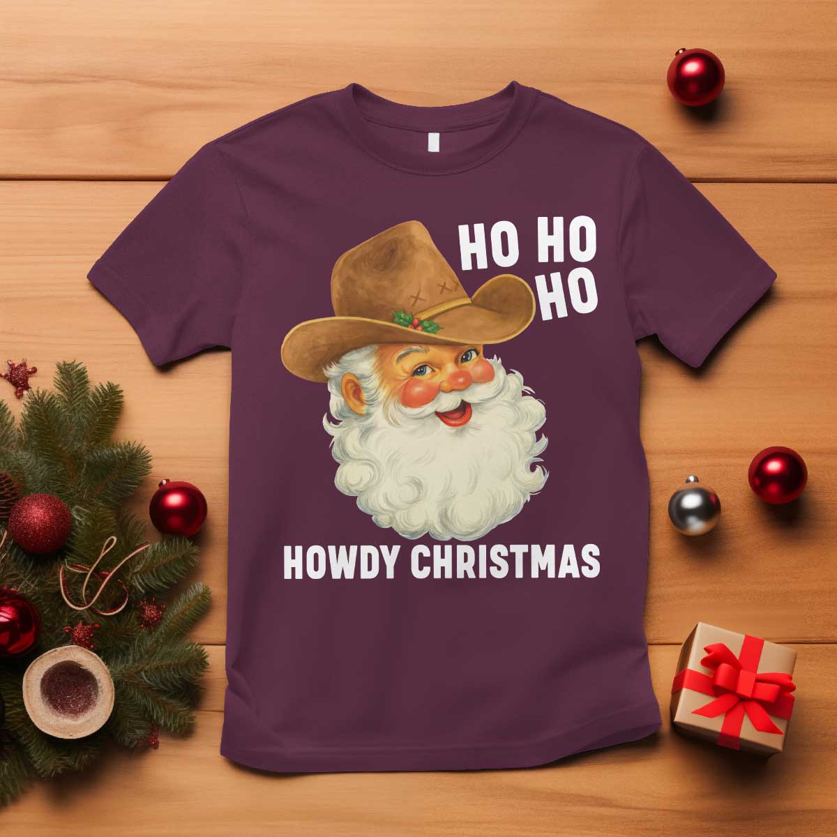 Cowboy Santa Christmas T Shirt Ho Ho Ho Howdy Christmas - Wonder Print Shop