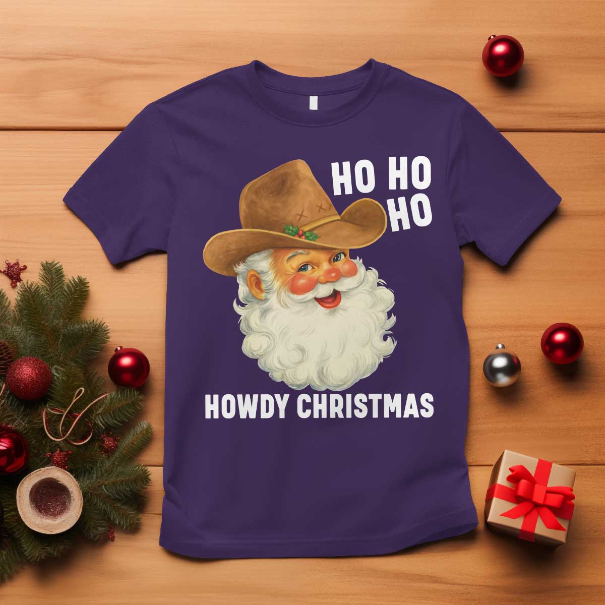 Cowboy Santa Christmas T Shirt Ho Ho Ho Howdy Christmas - Wonder Print Shop