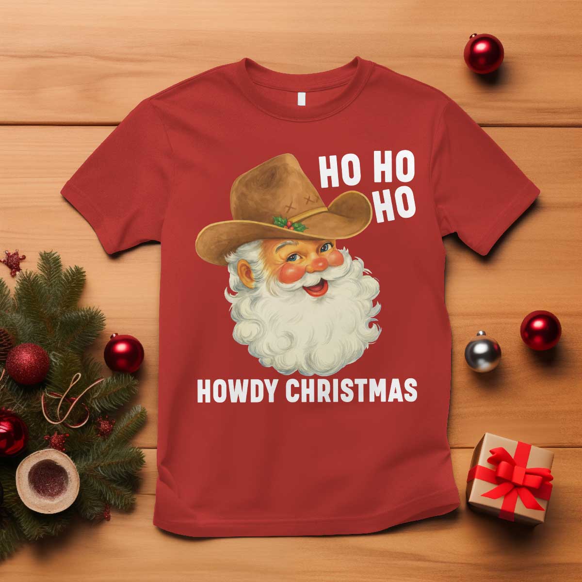 Cowboy Santa Christmas T Shirt Ho Ho Ho Howdy Christmas - Wonder Print Shop