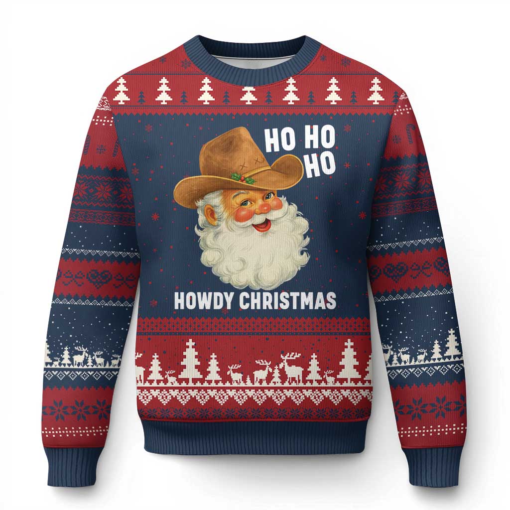 Cowboy Santa Xmas Ugly Christmas Sweater Ho Ho Ho Howdy Xmas - Wonder Print Shop