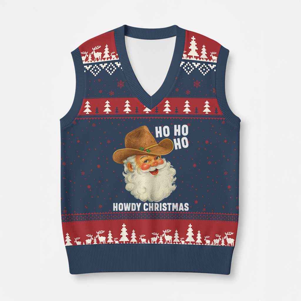 Cowboy Santa Xmas V-Neck Knit Sweater Vest Ho Ho Ho Howdy Xmas - Wonder Print Shop